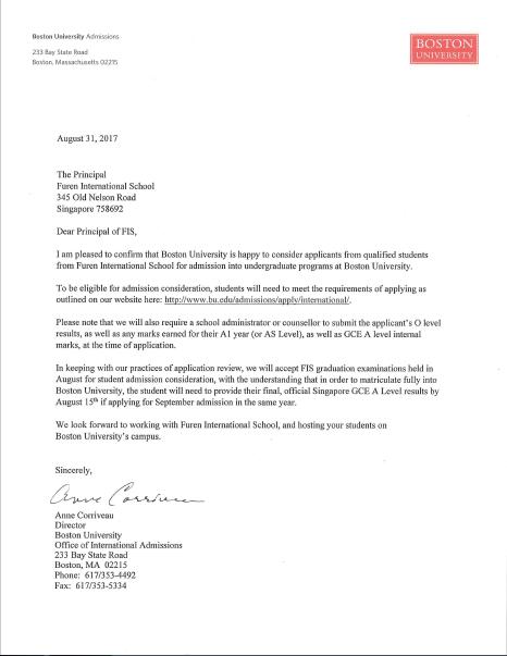 Boston University Letter